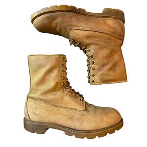 Timberlands Lace Up Combat Boots Men Sz 14 Tan Leather Made in USA Vintage Y2K